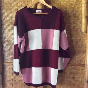 SWAK vintage Red White Pink colorblock Crew Neck Sweater medium